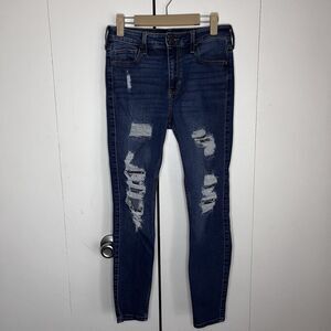 Hollister High Rise Super Skinny Jeans Women 5S W27 Distressed Ripped Blue